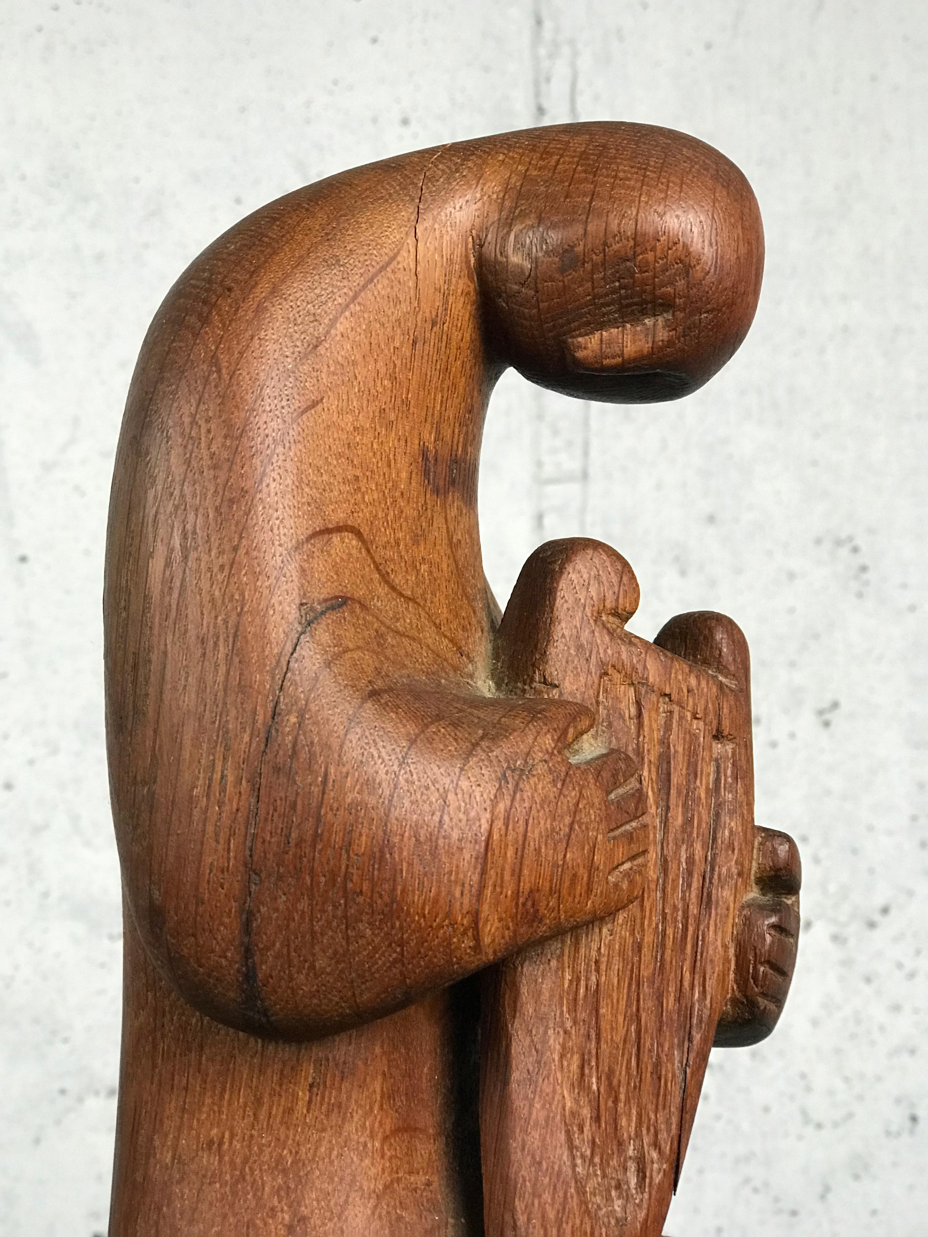 Modernist Wood Sculpture Harp Player Musician Figure Mid-Century Modern Art 6