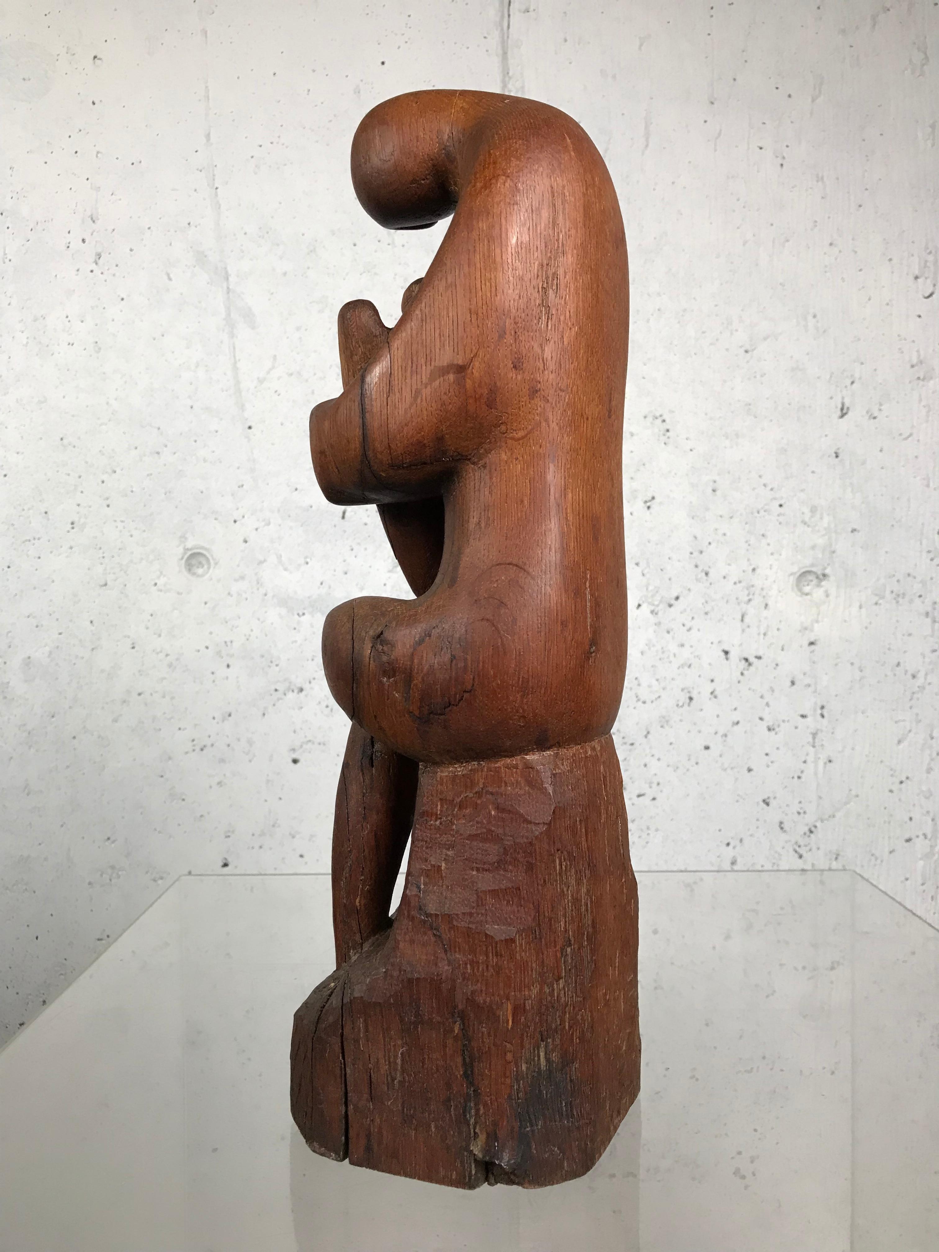 Modernist Wood Sculpture Harp Player Musician Figure Mid-Century Modern Art 8