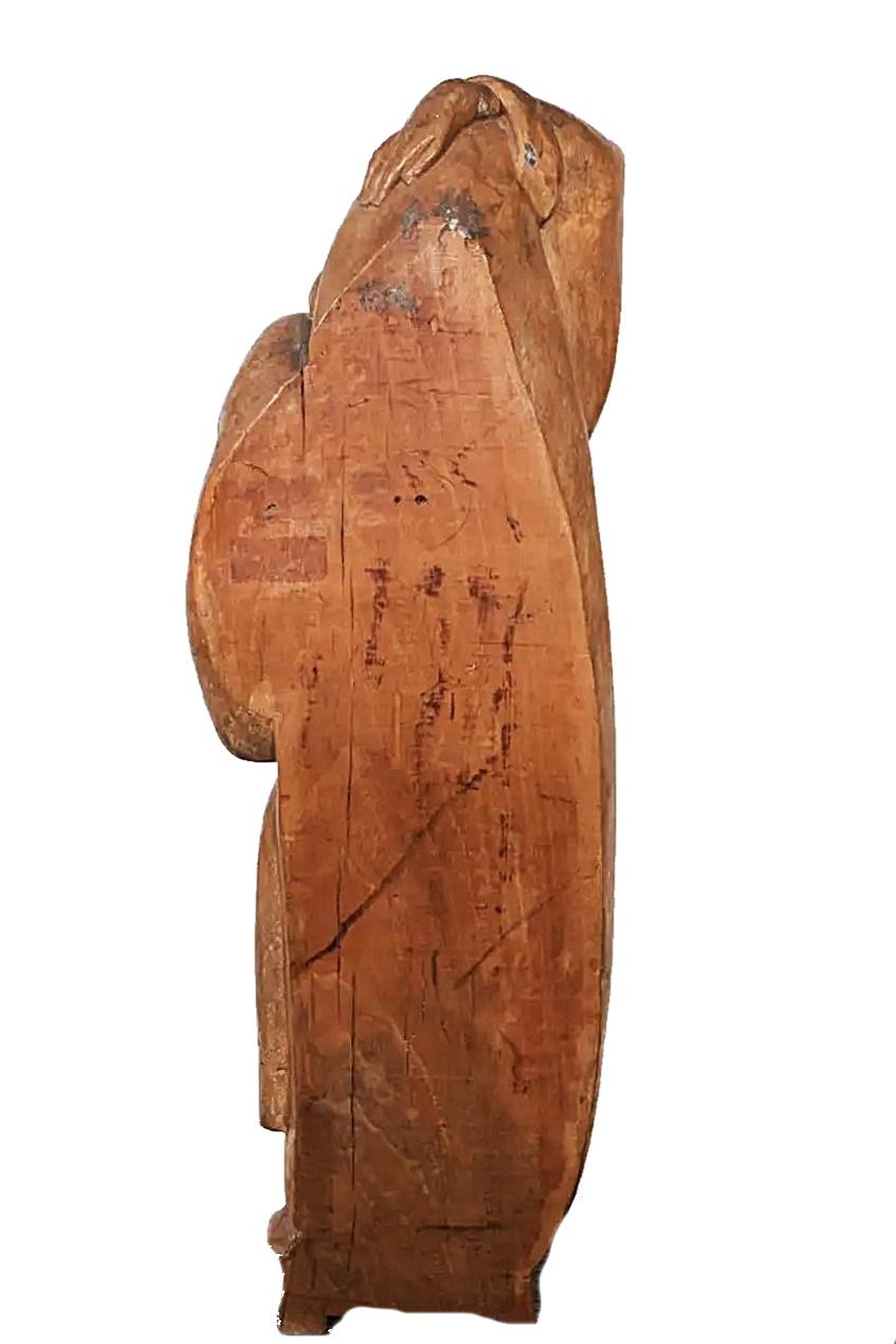 Scultura modernista in legno di una donna con gatto, attribuita ad Albert Wein, ca. 1940s in vendita 3