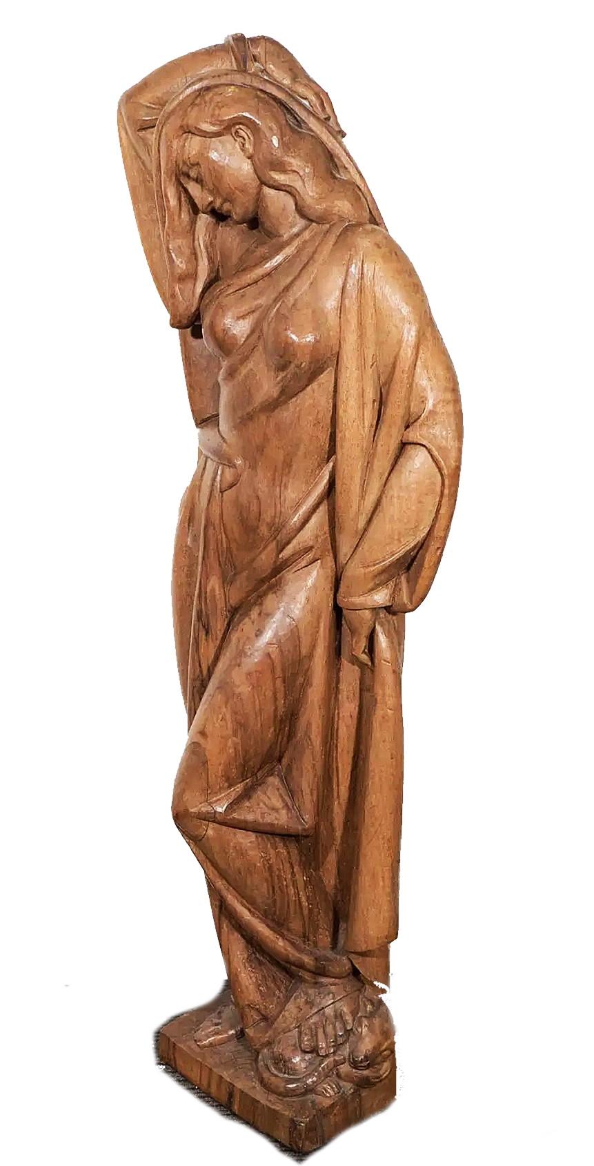 Scultura modernista in legno di una donna con gatto, attribuita ad Albert Wein, ca. 1940s In condizioni buone in vendita a New York, NY
