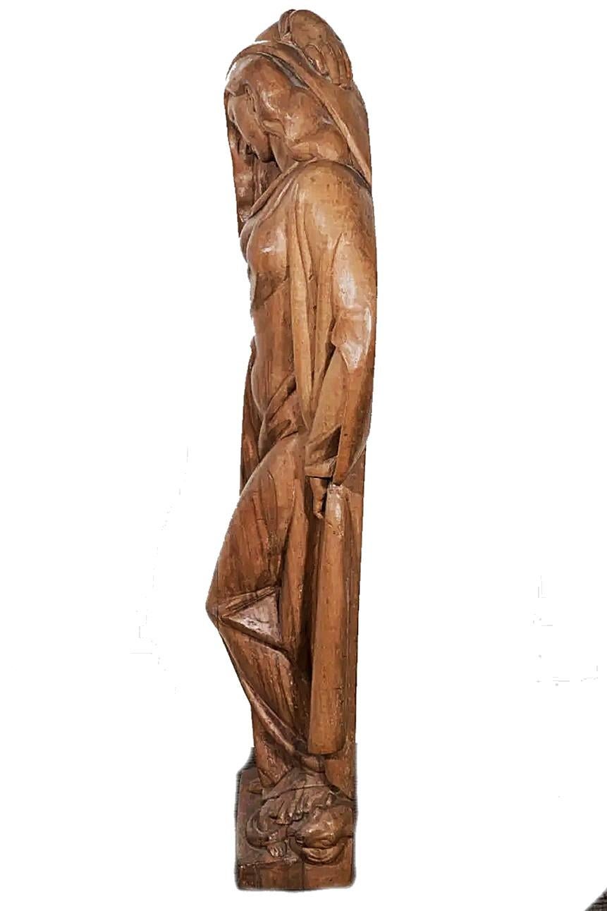 Legno Scultura modernista in legno di una donna con gatto, attribuita ad Albert Wein, ca. 1940s in vendita