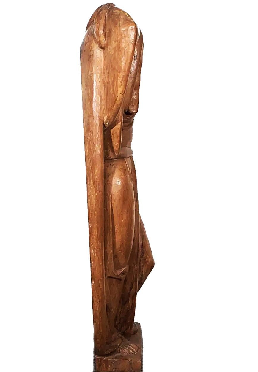 Scultura modernista in legno di una donna con gatto, attribuita ad Albert Wein, ca. 1940s in vendita 2