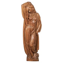 Scultura modernista in legno di una donna con gatto, attribuita ad Albert Wein, ca. 1940s