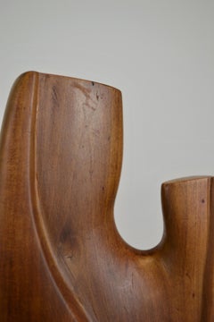 Modernist Wood Sculpture – Stylized Madonna and Child, Mid-20th Century