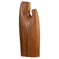 Modernist Wood Sculpture – Stylized Madonna and Child, Mid-20th Century