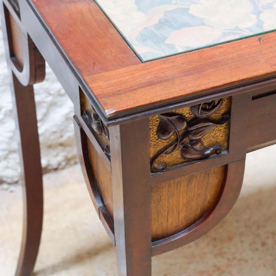 Spanish Modernist Wood Table with Upholstered Top For Sale