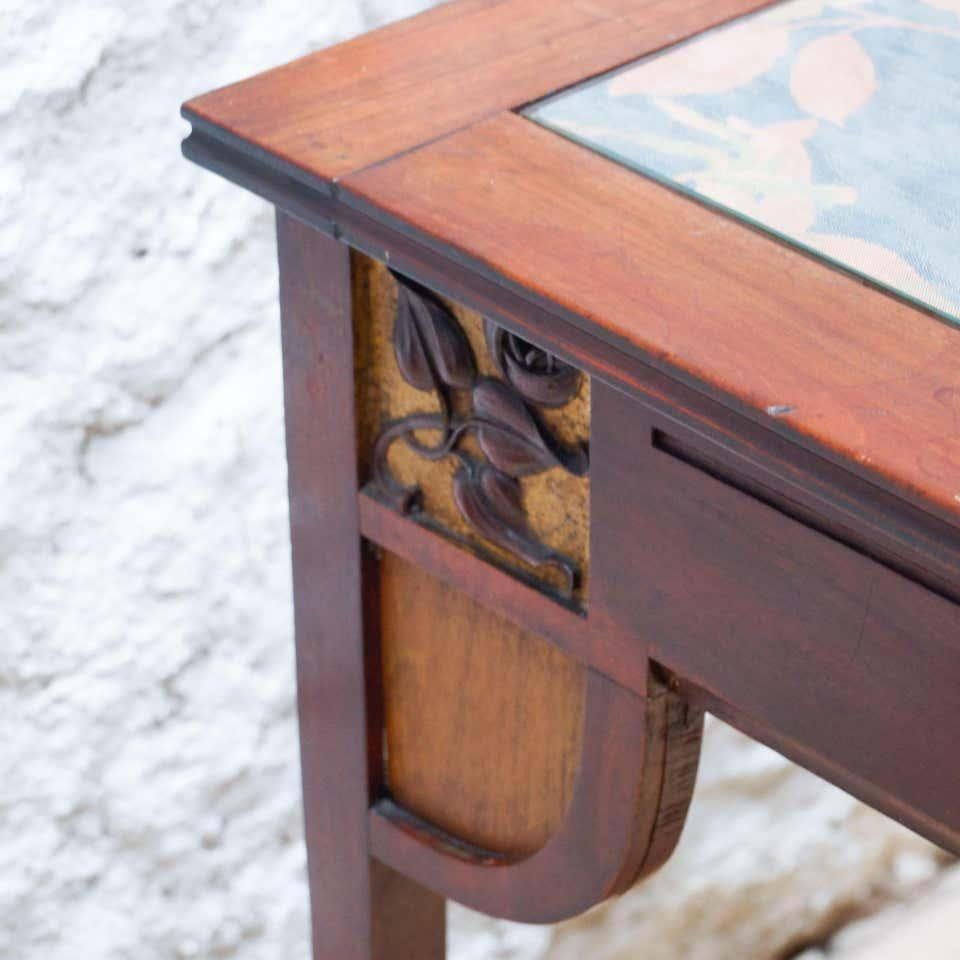 Fabric Modernist Wood Table with Upholstered Top For Sale