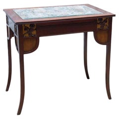 Modernist Wood Table with Upholstered Top
