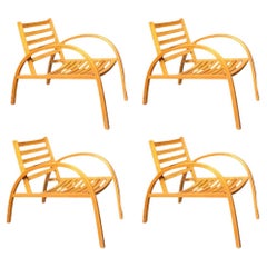 Modernist wooden garden set of 4 outdoor chairs / stackable 1930's