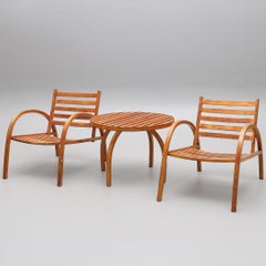 Modernist wooden garden set of furniture pair of chairs and table 1930's