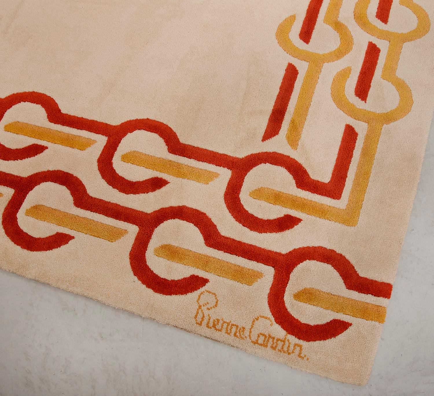 Modernist Wool Rug by Pierre Cardin in Cream, Denmark, 1970s In Good Condition In Sylacauga, AL