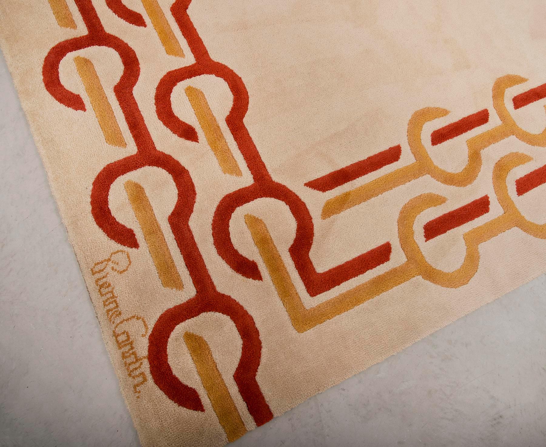 Modernist Wool Rug by Pierre Cardin in Cream, Denmark, 1970s 1