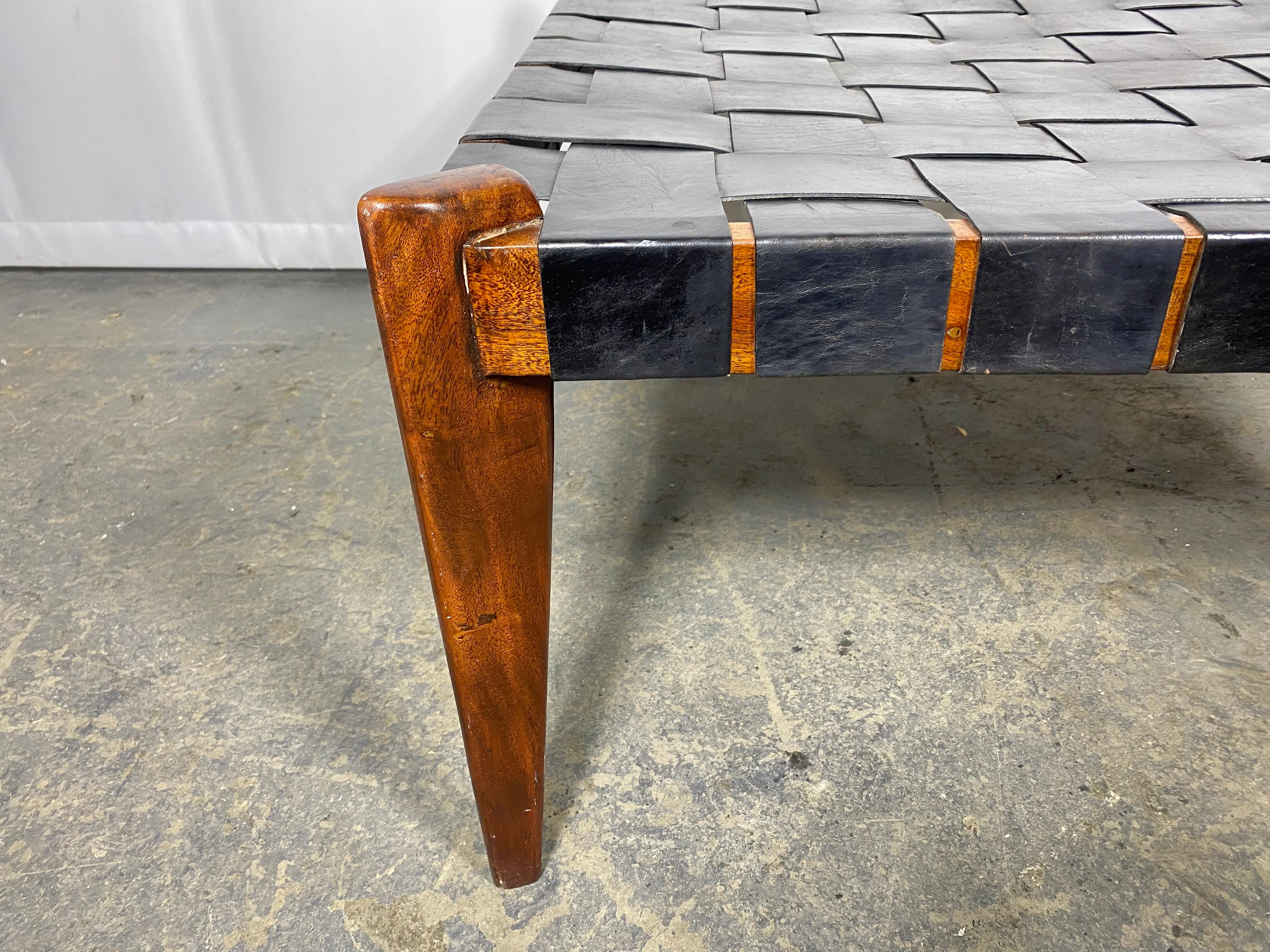 American  Modernist Woven Leather / Rosewood  Table , Ottoman  by Edmond Spence For Sale