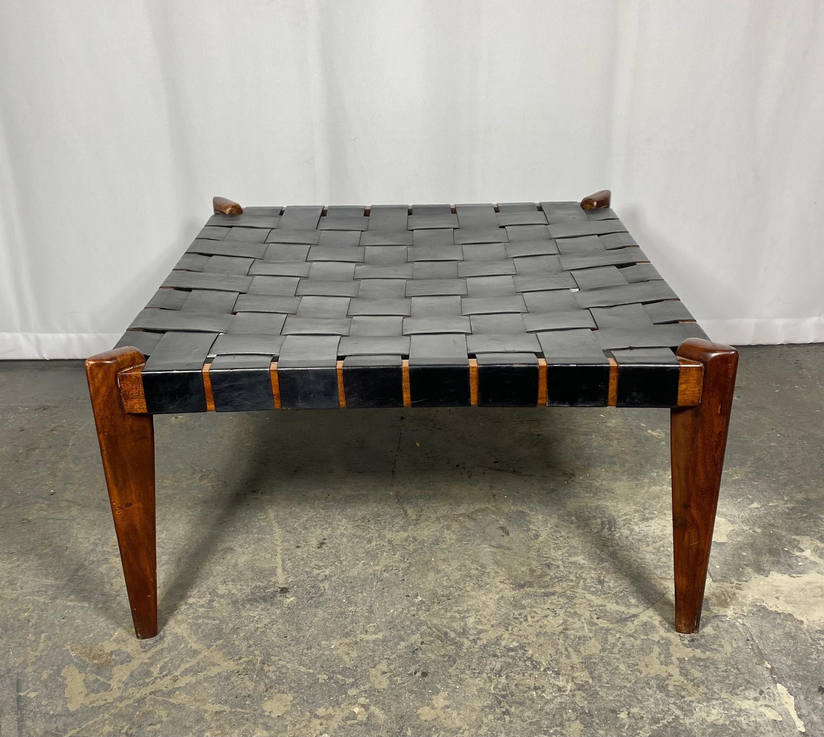 Mid-20th Century  Modernist Woven Leather / Rosewood  Table , Ottoman  by Edmond Spence For Sale