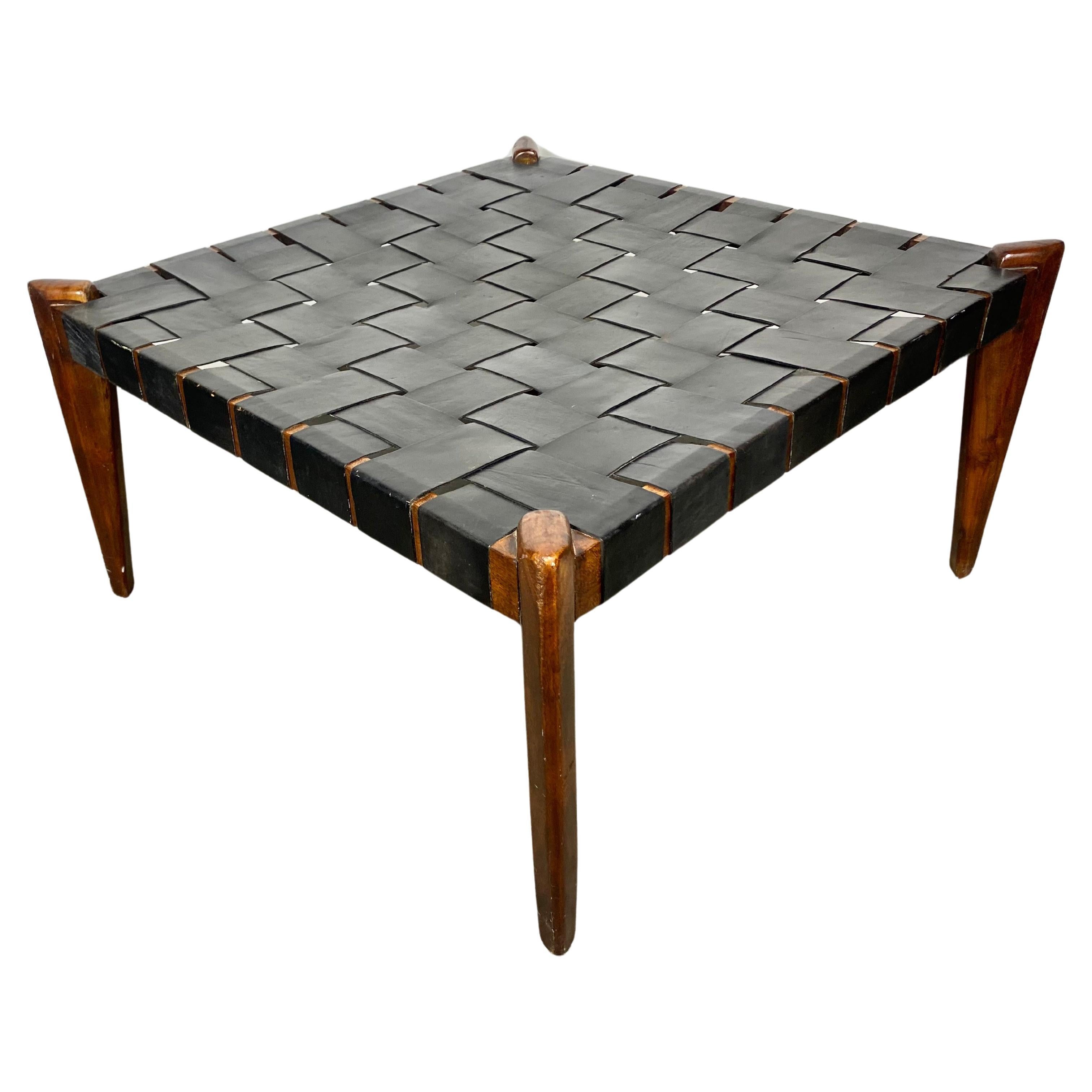  Modernist Woven Leather / Rosewood  Table , Ottoman  by Edmond Spence
