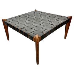 Vintage  Modernist Woven Leather / Rosewood  Table , Ottoman  by Edmond Spence