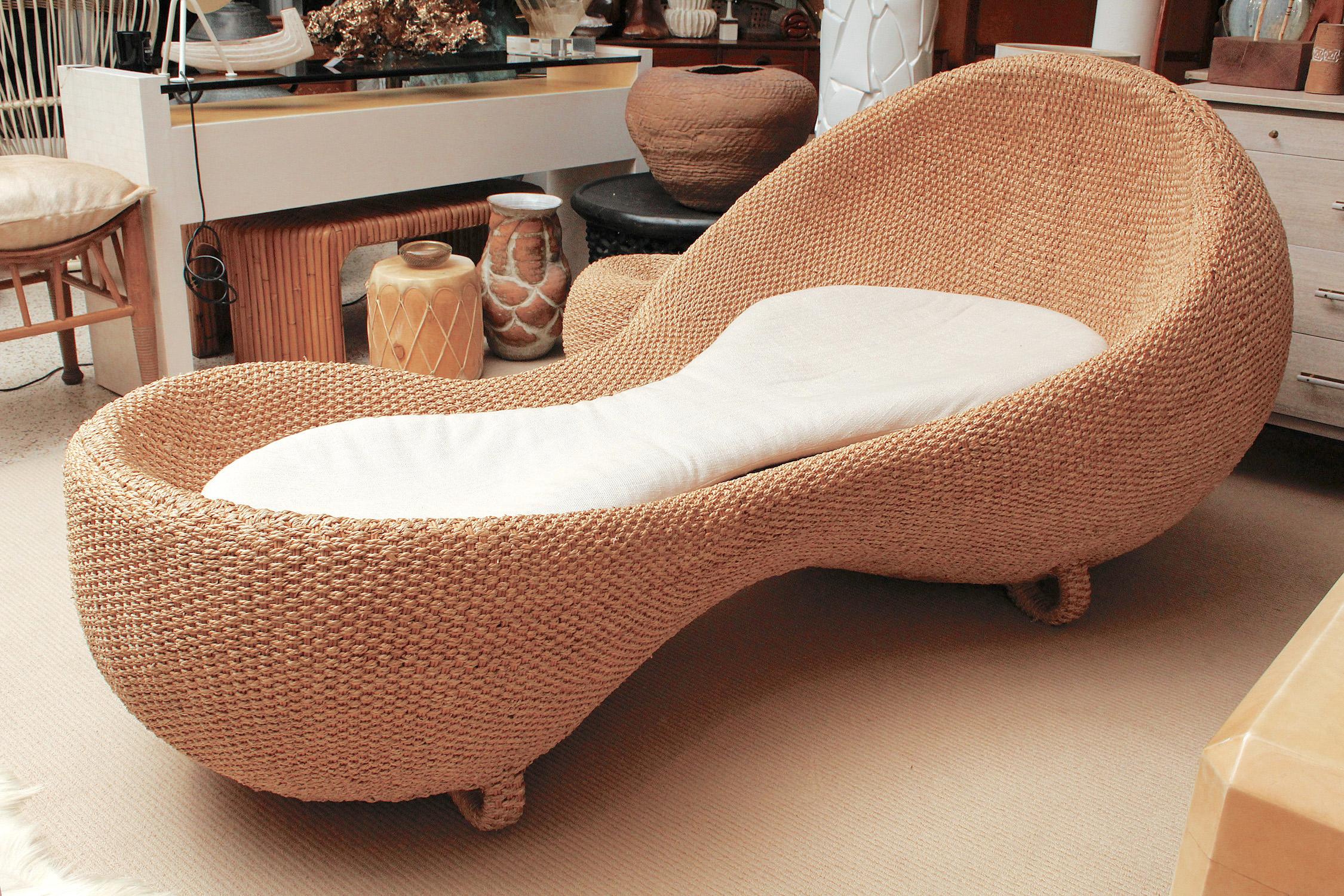 woven wicker chaise lounge