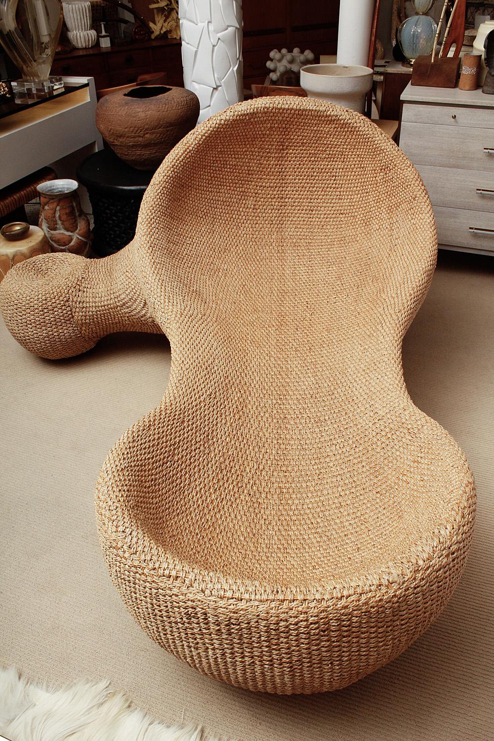 Organic Modern Modernist Woven Wicker and Rope Chaise Lounge