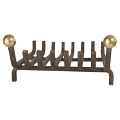 Modernist Wrought Iron and Brass Fire Andirons Black and gold Color France 20th