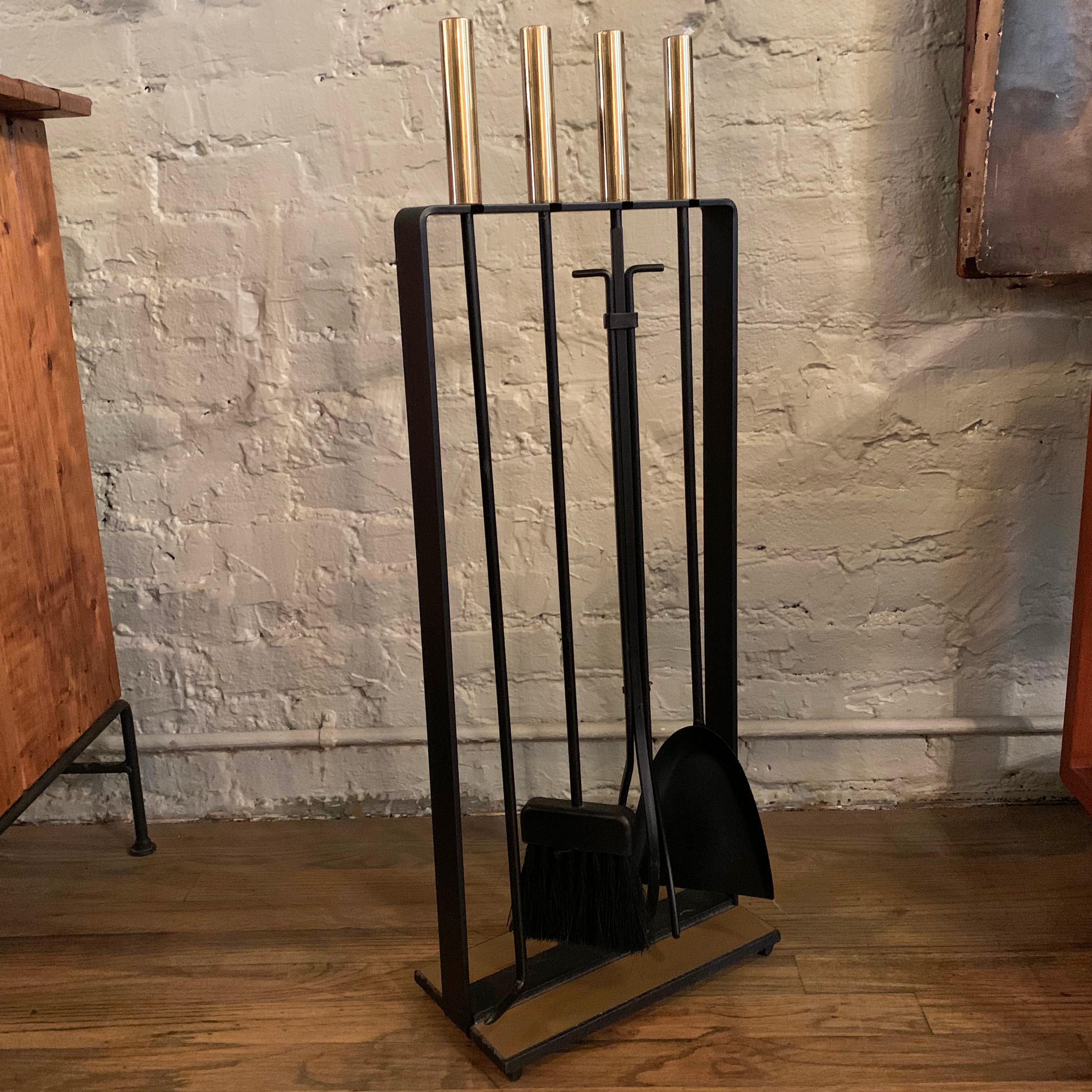 Mid-Century Modern Modernist Wrought Iron and Brass Fireplace Tools