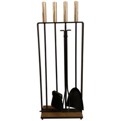 Modernist Wrought Iron and Brass Fireplace Tools