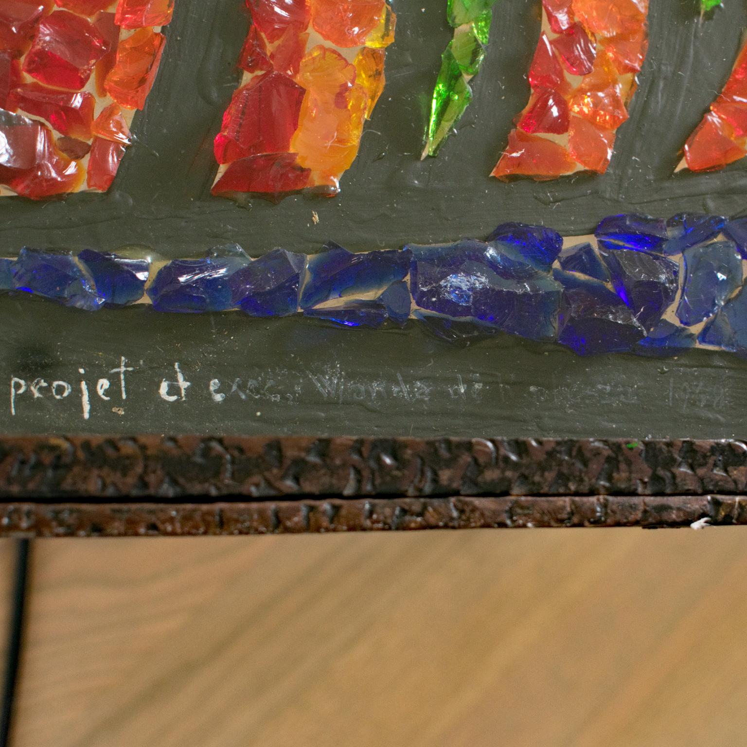 Modernist Wrought Iron and Glass Mosaic Coffee Side Table, circa 1960 For Sale 8