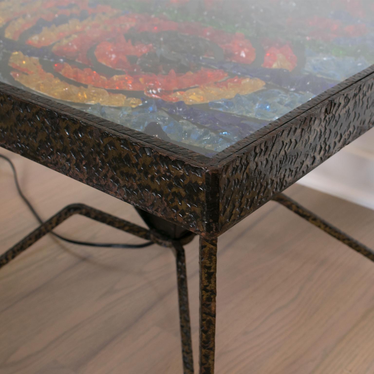 Modernist Wrought Iron and Glass Mosaic Coffee Side Table, circa 1960 In Good Condition For Sale In Atlanta, GA