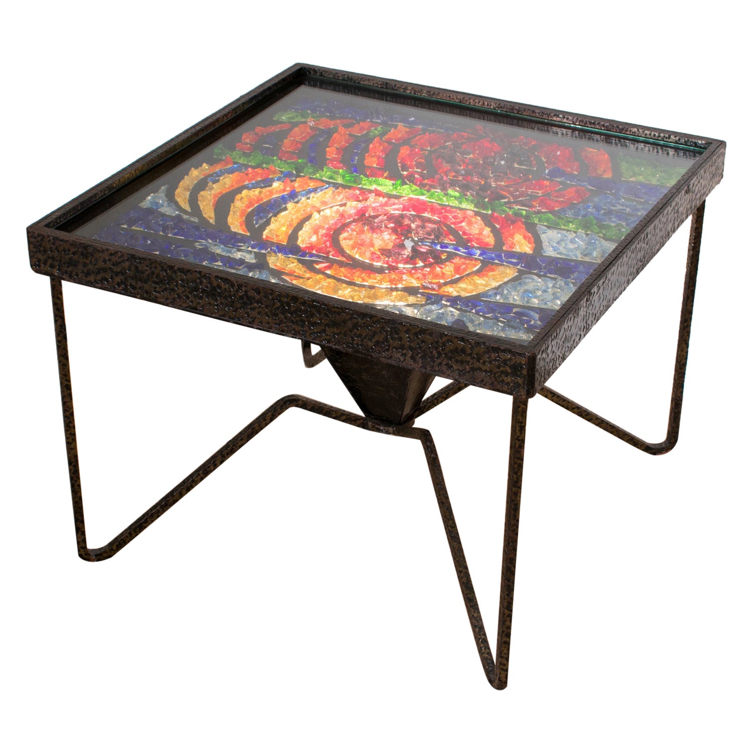 Modernist Wrought Iron and Mosaic Coffee Side Table, circa 1960