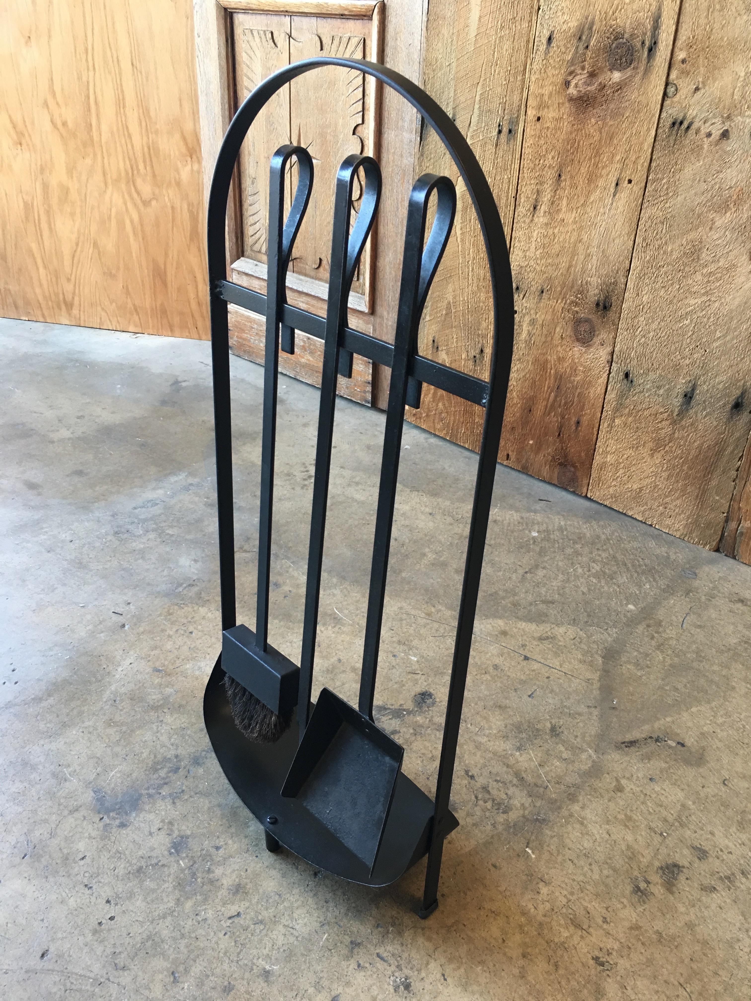 North American Modernist Wrought Iron Fireplace Tools For Sale