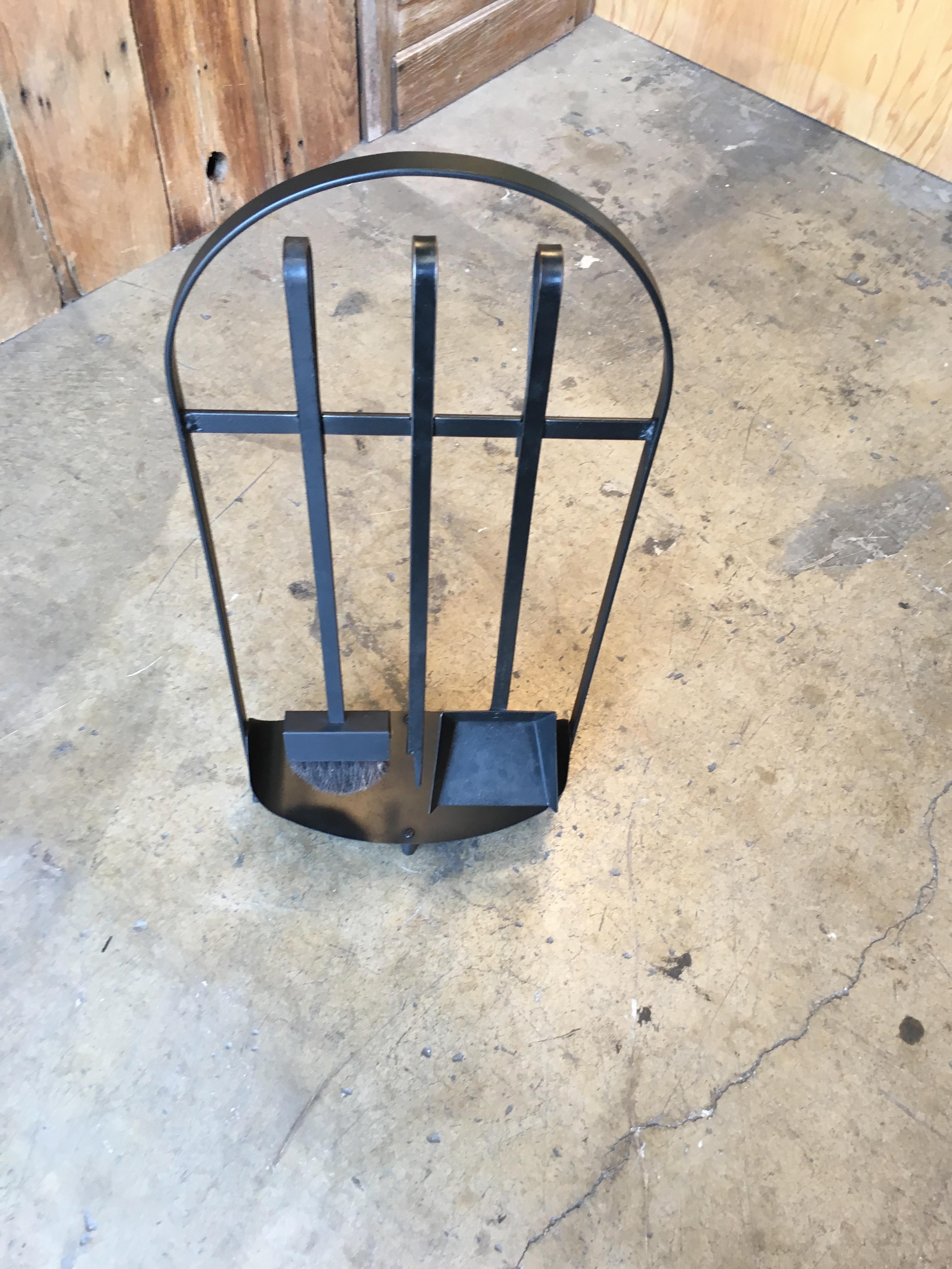 20th Century Modernist Wrought Iron Fireplace Tools For Sale