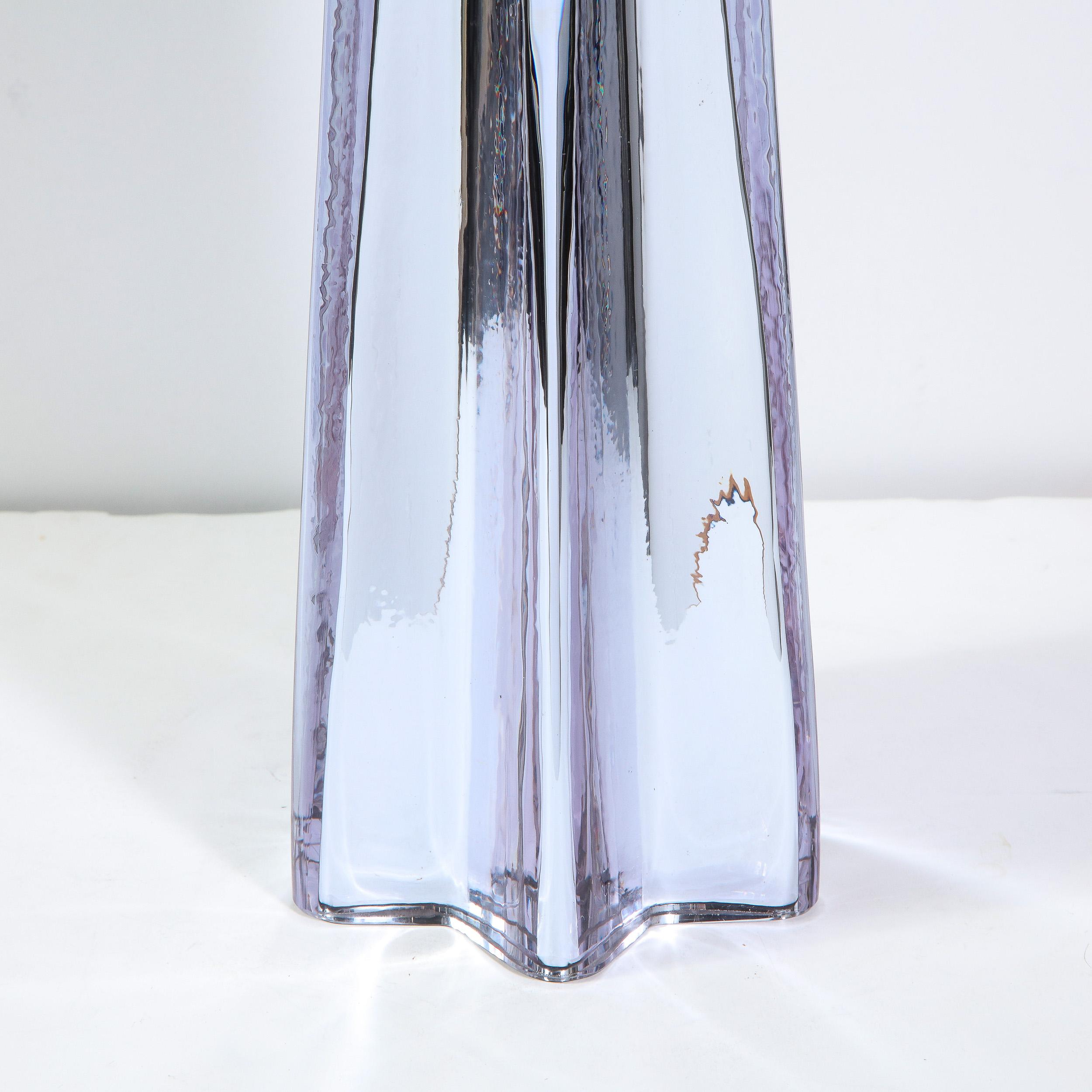 Modernist X-Form Lavender Hand Blown Murano Mercury Glass Table Lamps 4