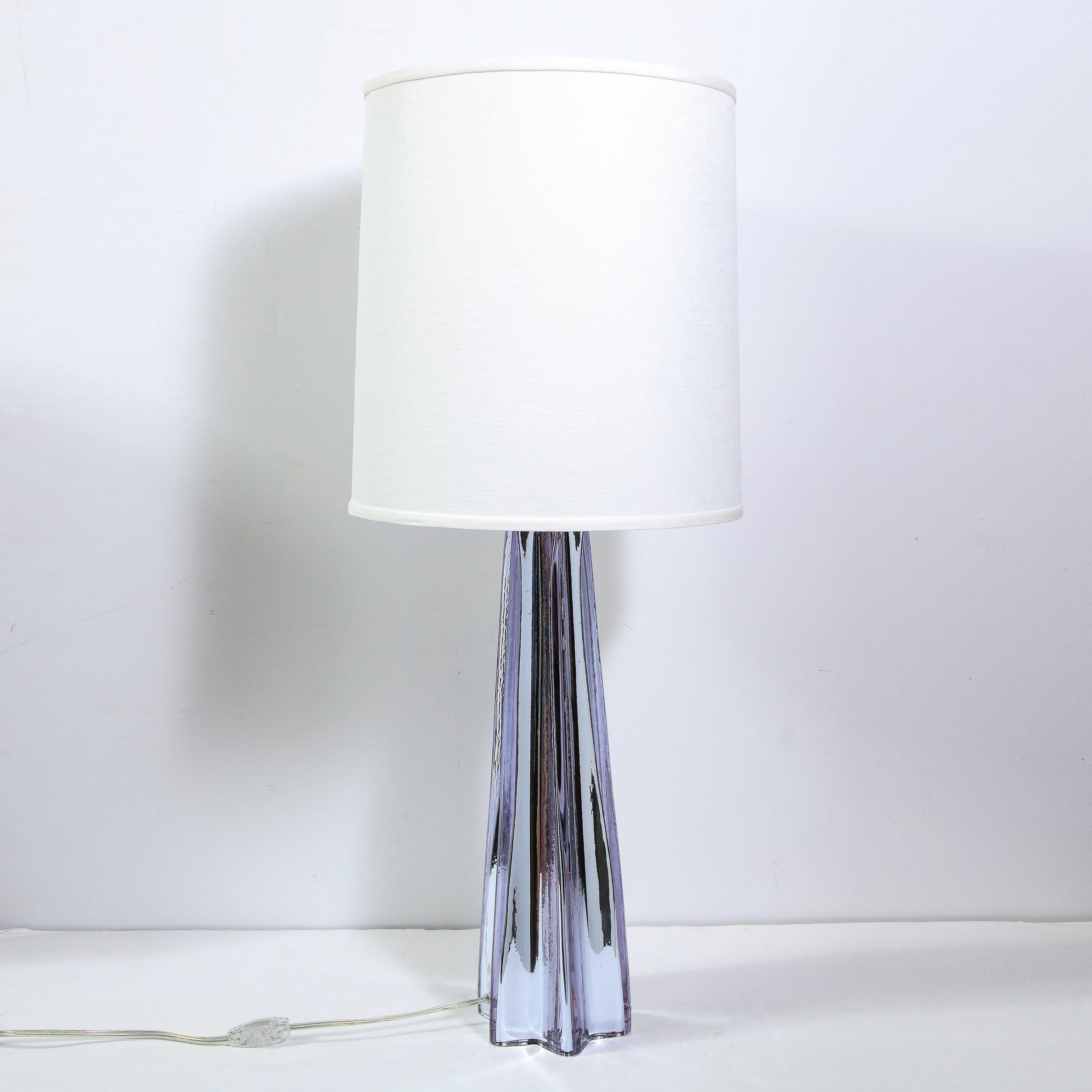 Modernist X-Form Lavender Hand Blown Murano Mercury Glass Table Lamps For Sale 5