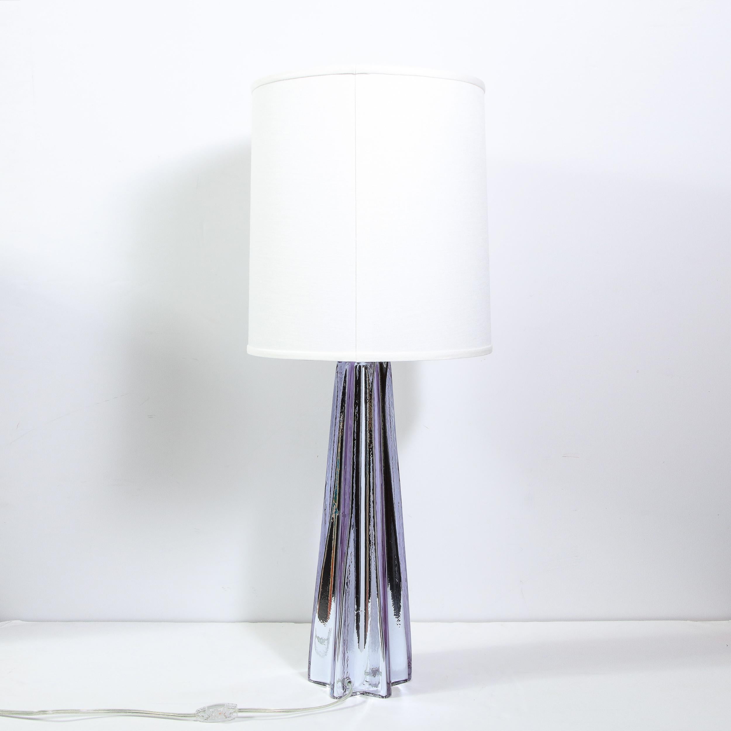 Modernist X-Form Lavender Hand Blown Murano Mercury Glass Table Lamps For Sale 6