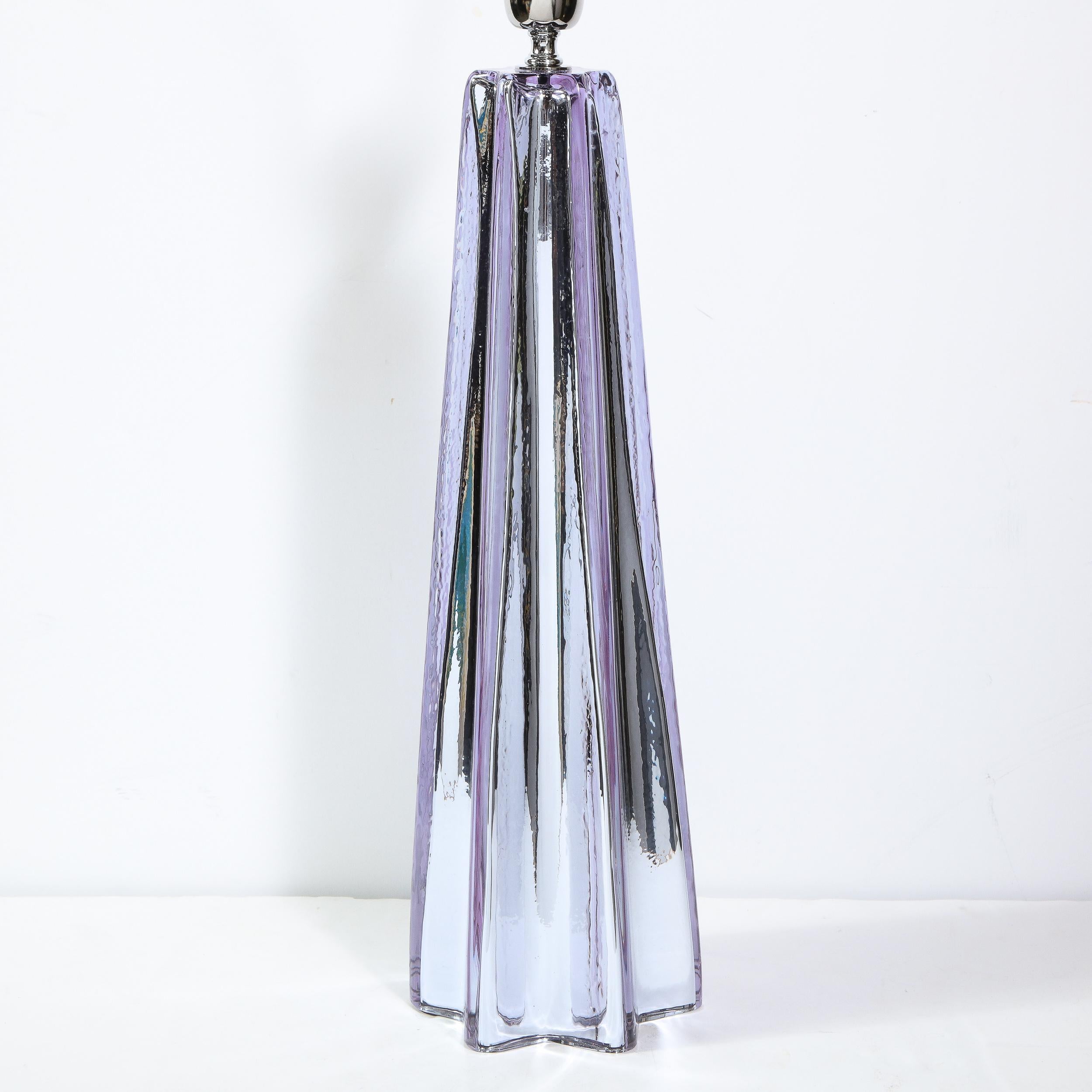 Modernist X-Form Lavender Hand Blown Murano Mercury Glass Table Lamps 7