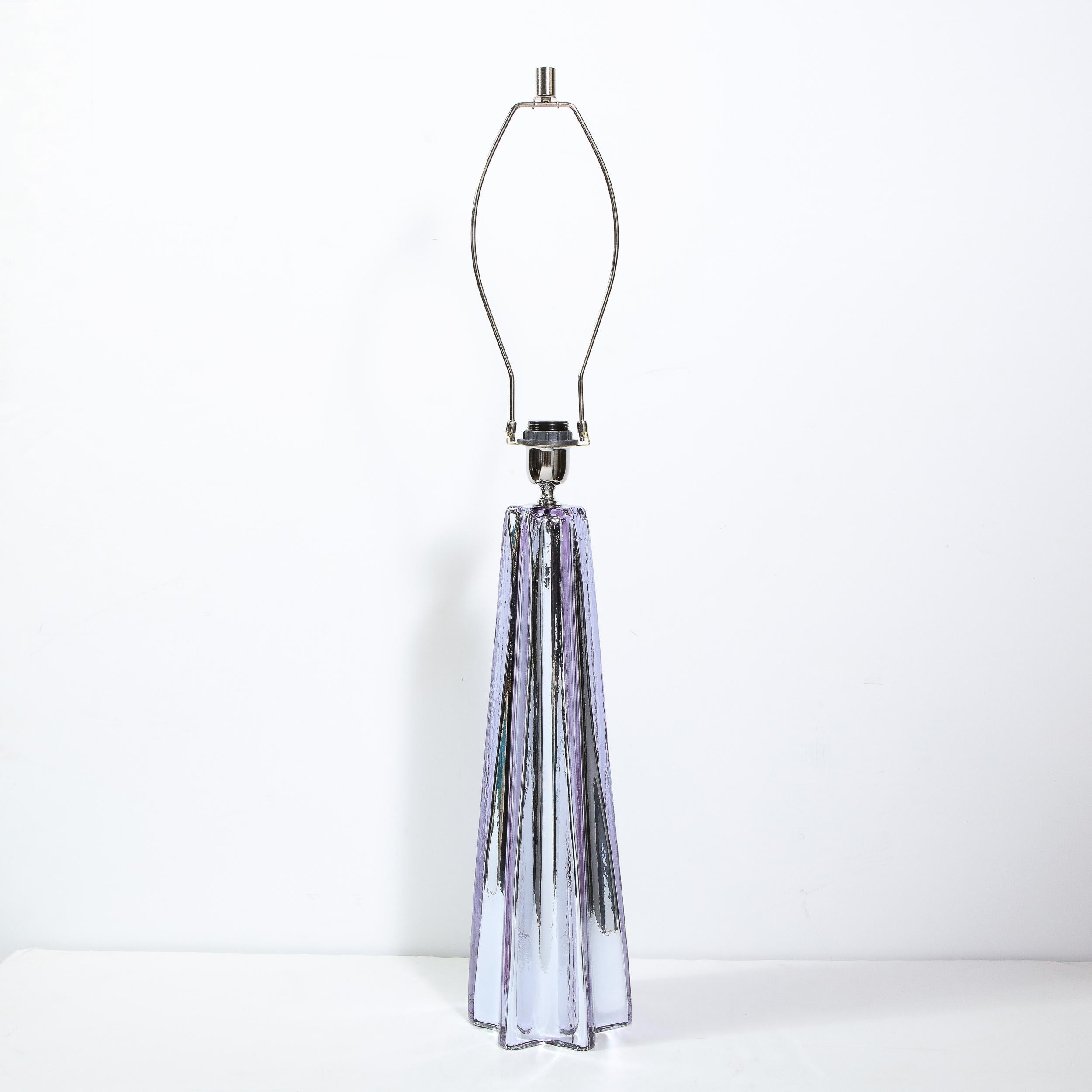 Modernist X-Form Lavender Hand Blown Murano Mercury Glass Table Lamps 8