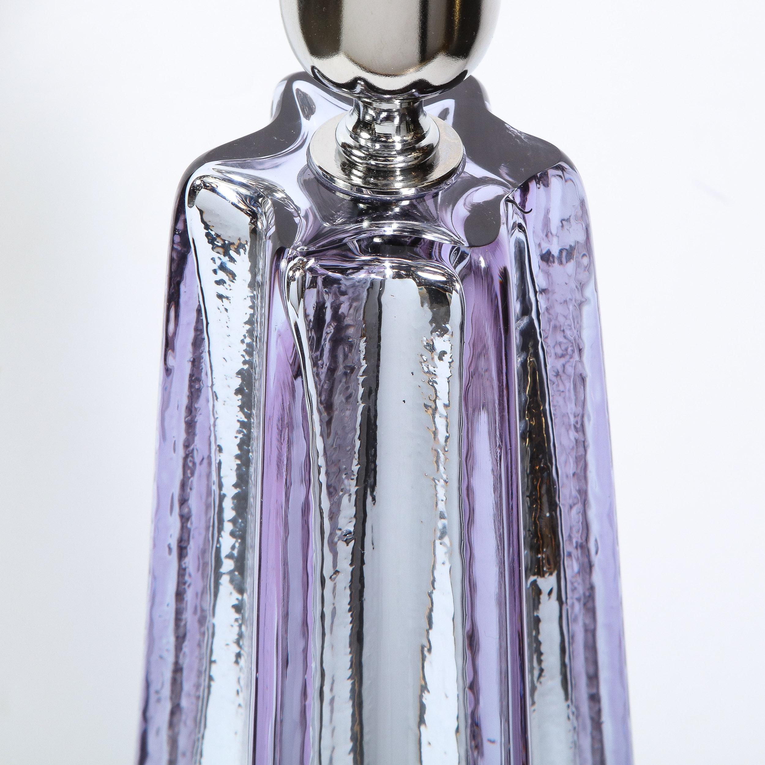Modernist X-Form Lavender Hand Blown Murano Mercury Glass Table Lamps 10