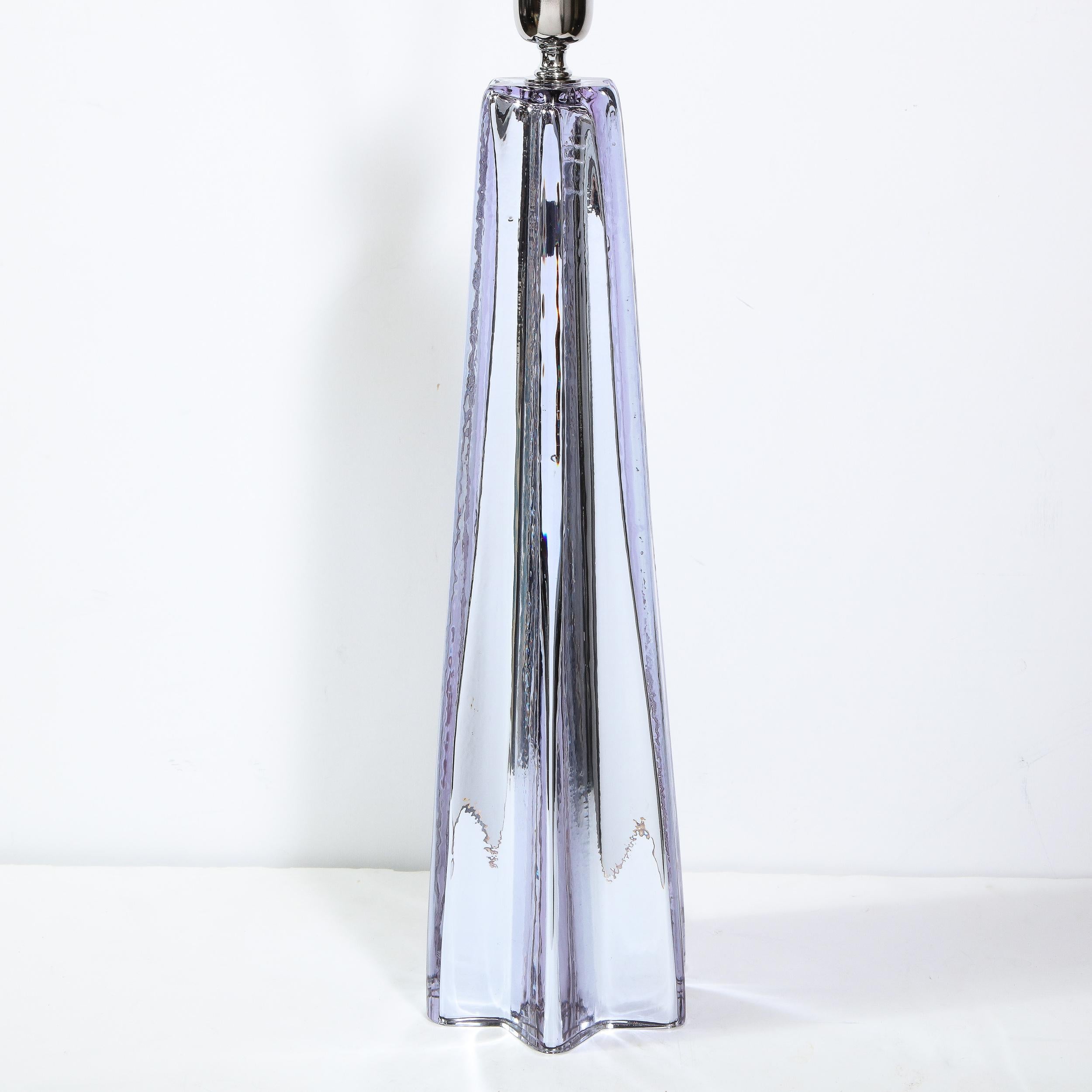 Modernist X-Form Lavender Hand Blown Murano Mercury Glass Table Lamps 11