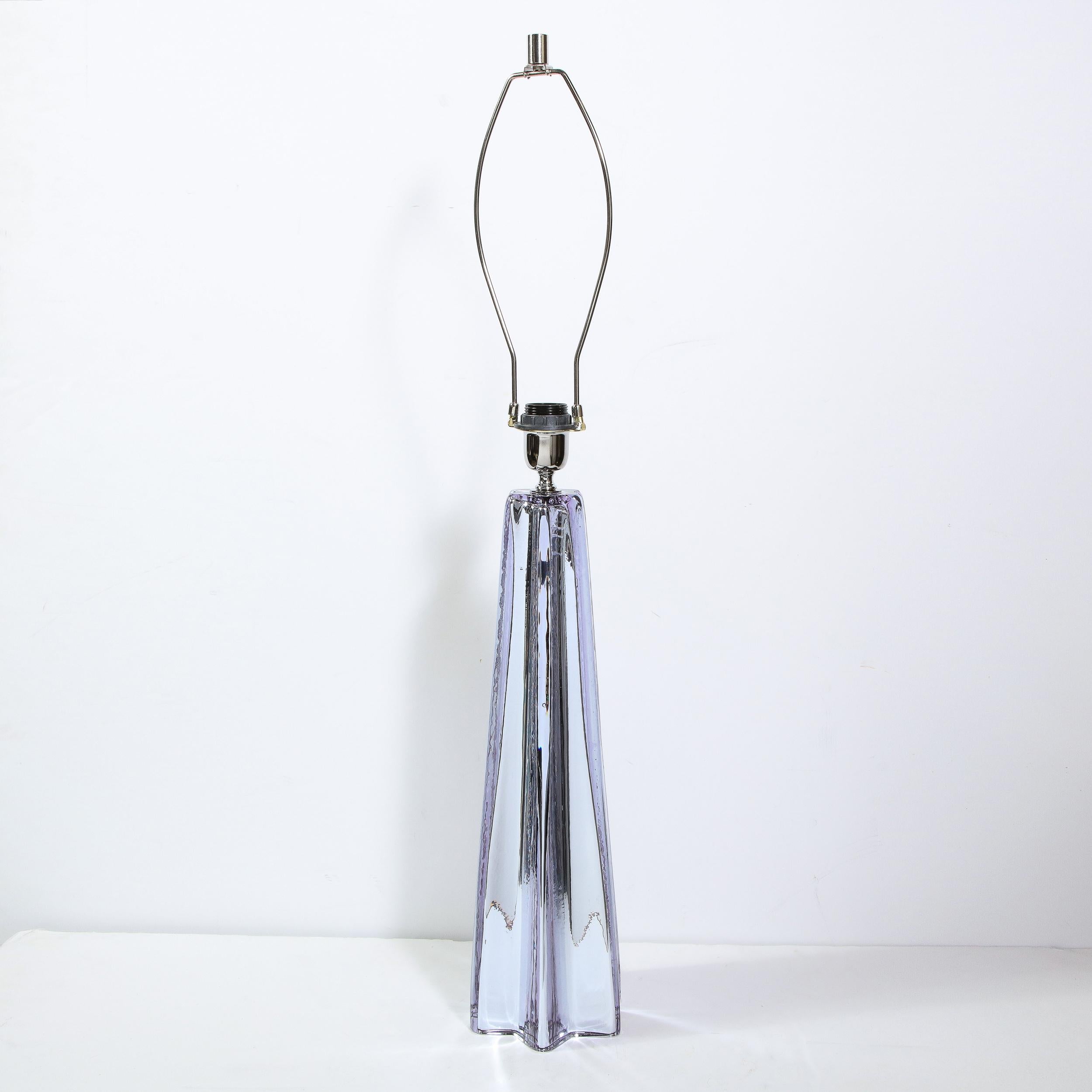 Modernist X-Form Lavender Hand Blown Murano Mercury Glass Table Lamps 12