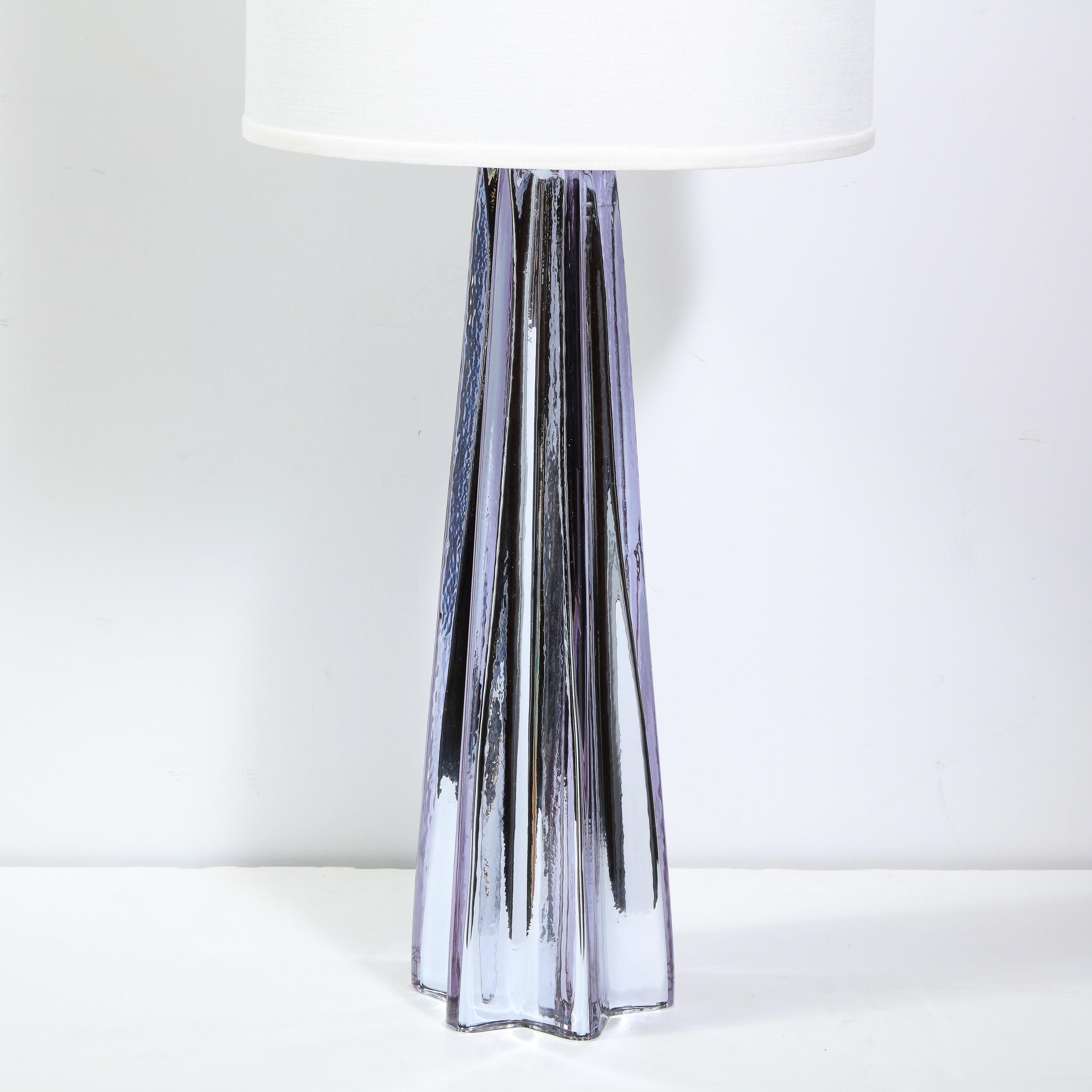 Italian Modernist X-Form Lavender Hand Blown Murano Mercury Glass Table Lamps For Sale