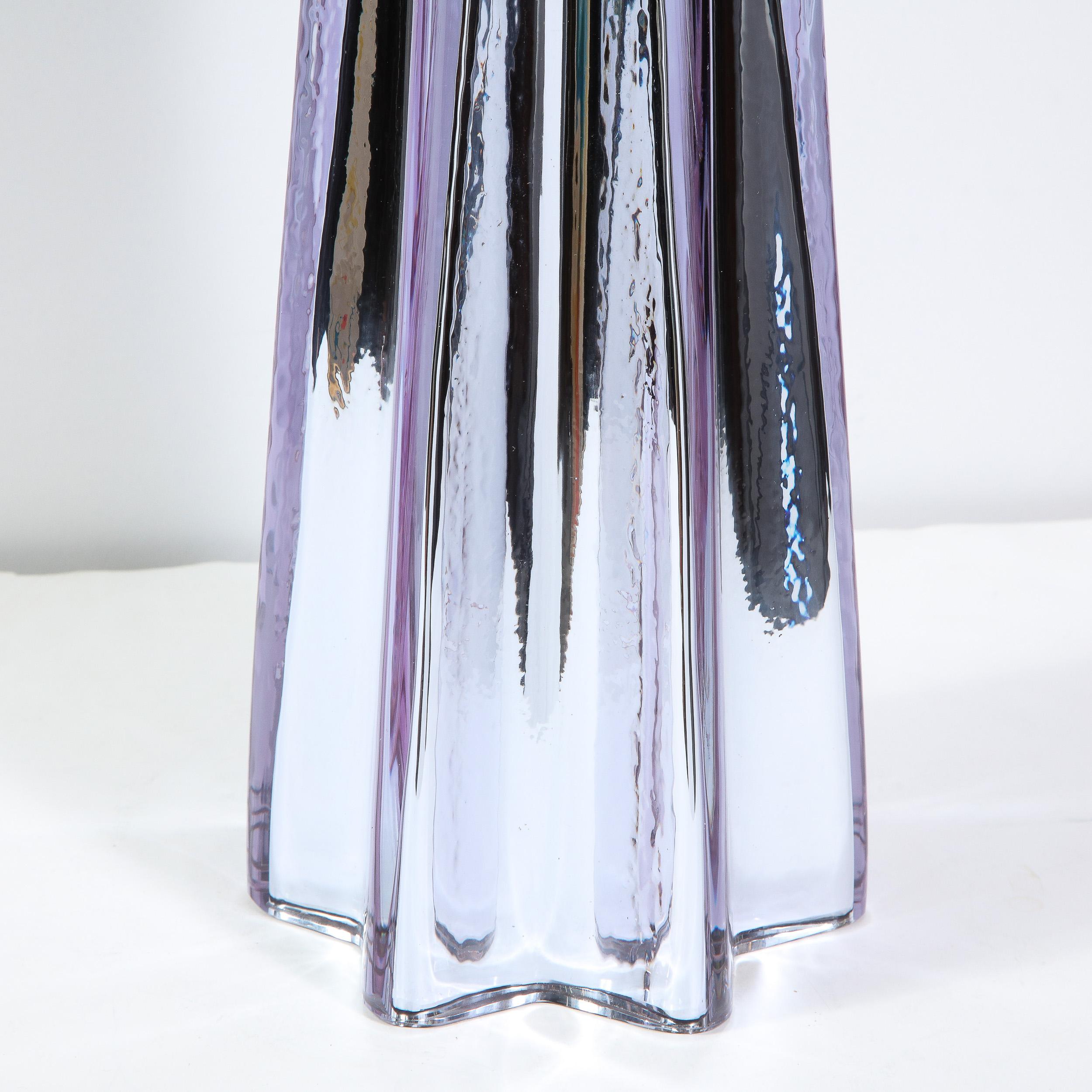 Modernist X-Form Lavender Hand Blown Murano Mercury Glass Table Lamps In Excellent Condition For Sale In New York, NY