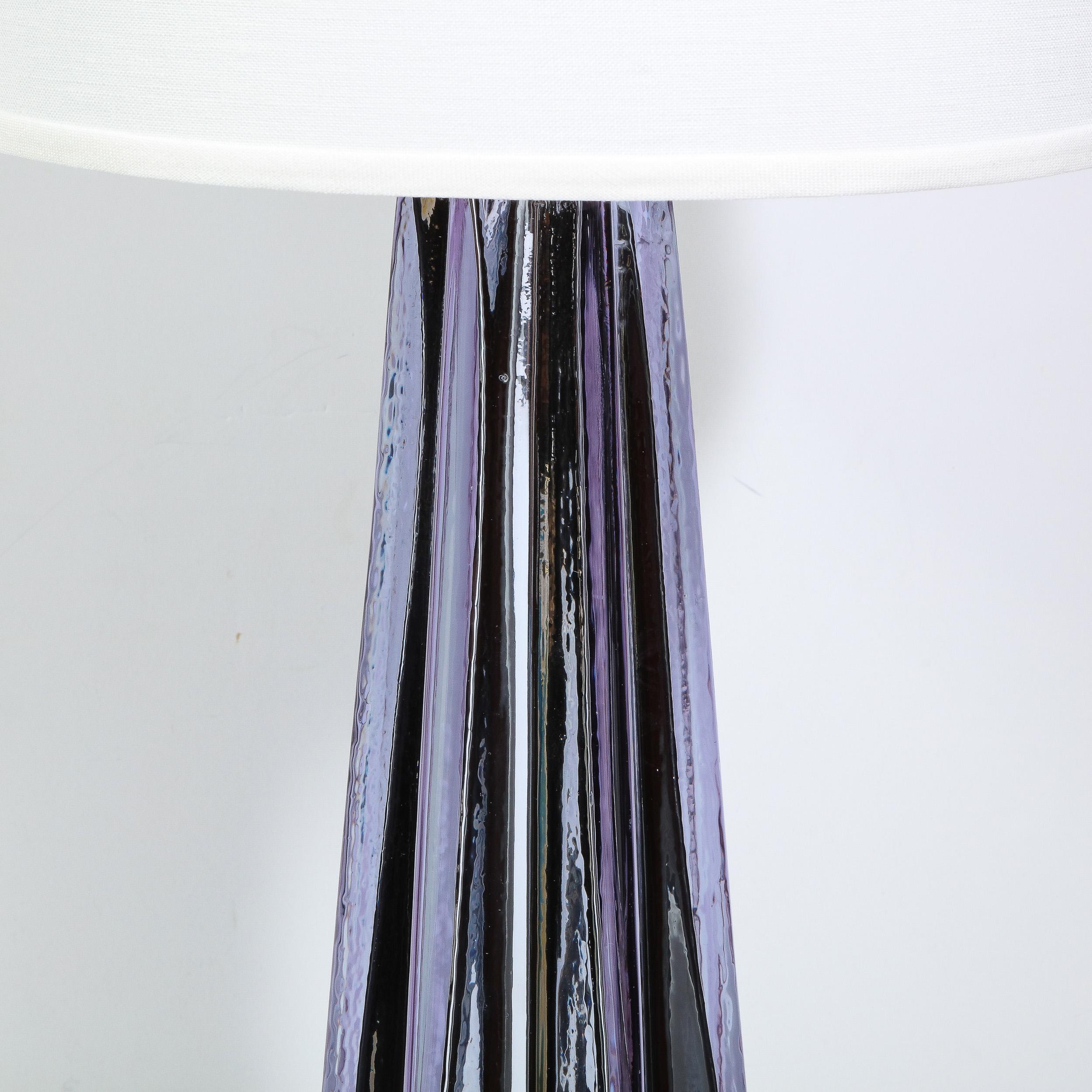 Contemporary Modernist X-Form Lavender Hand Blown Murano Mercury Glass Table Lamps For Sale