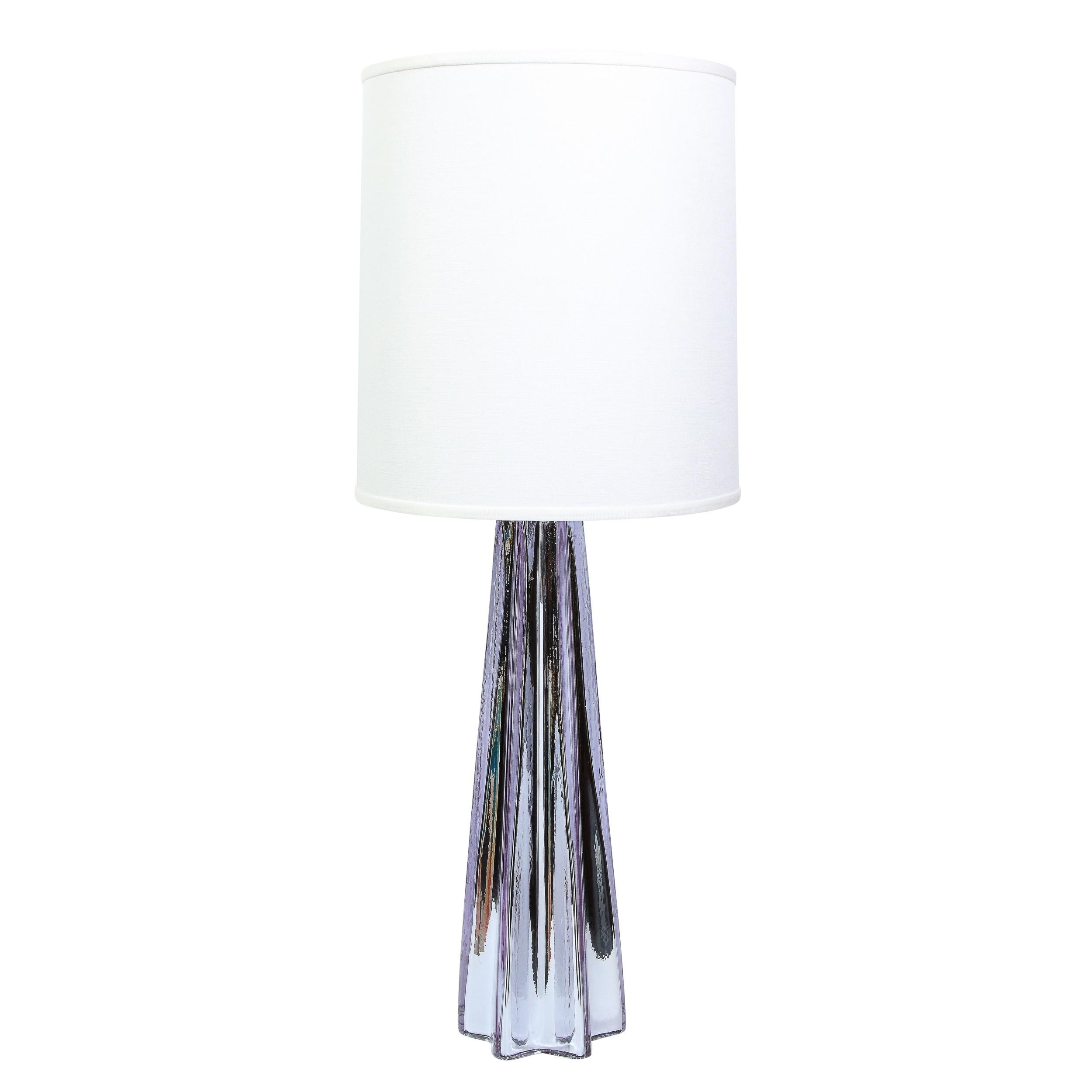 Murano Glass Modernist X-Form Lavender Hand Blown Murano Mercury Glass Table Lamps For Sale