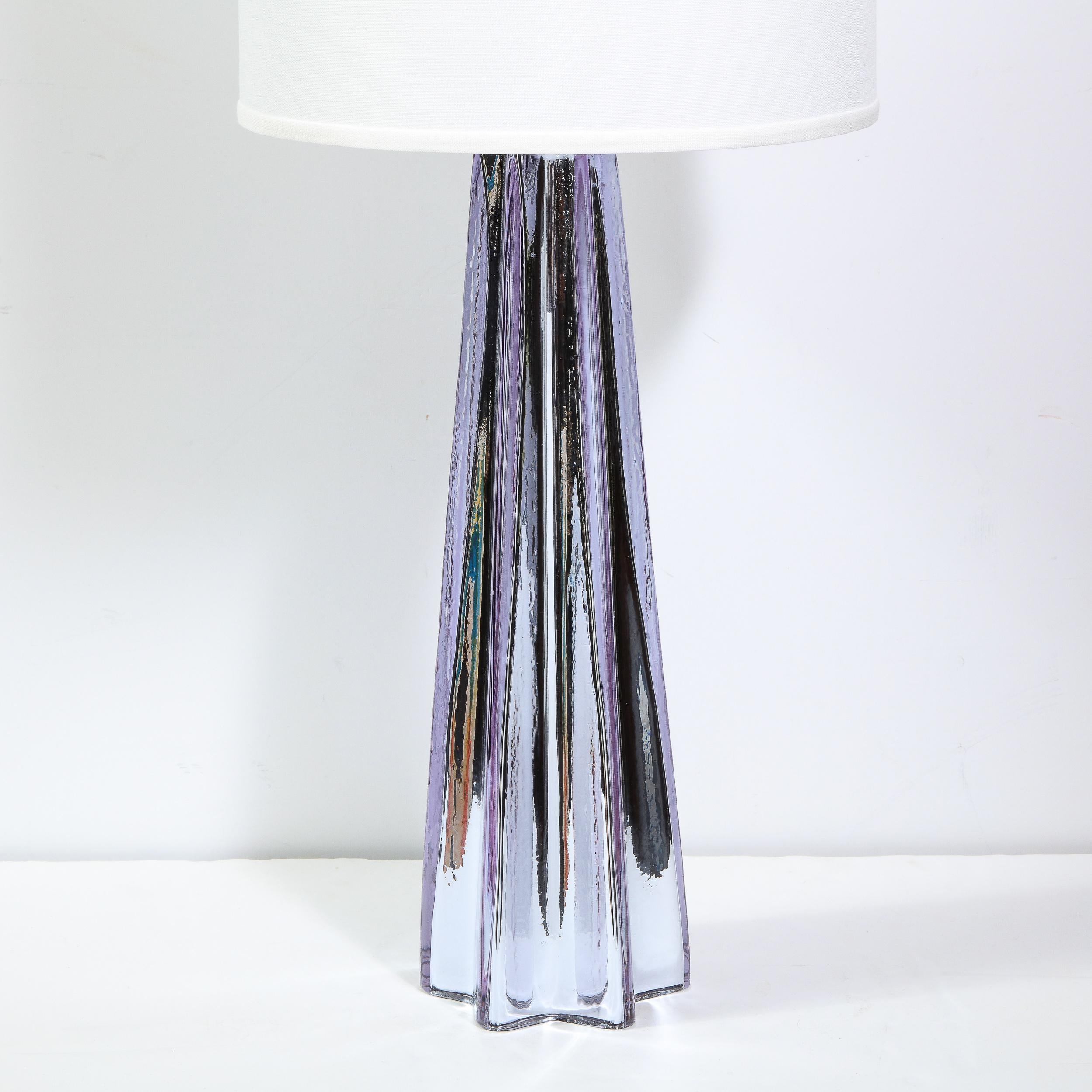 Modernist X-Form Lavender Hand Blown Murano Mercury Glass Table Lamps For Sale 1