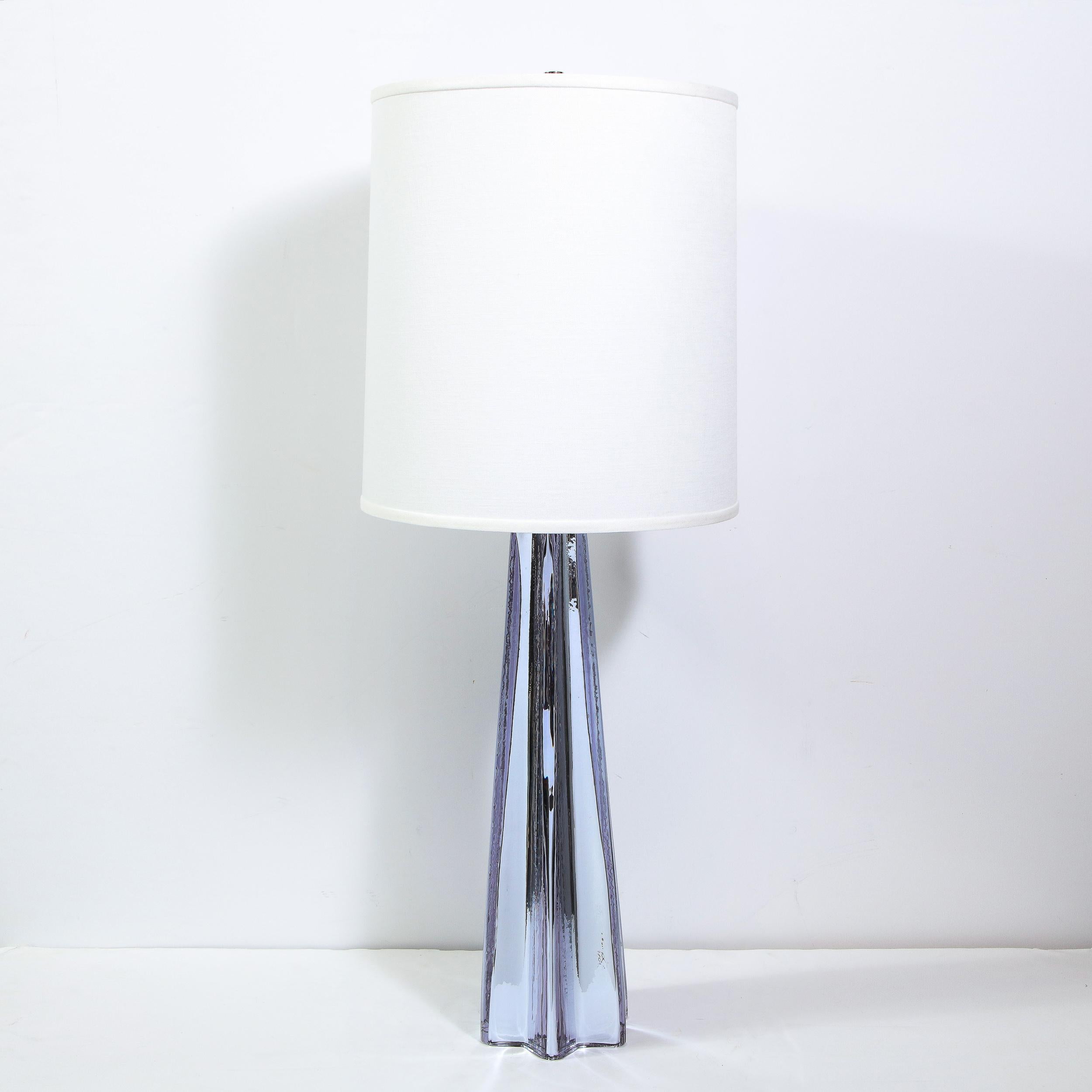 Modernist X-Form Lavender Hand Blown Murano Mercury Glass Table Lamps For Sale 2