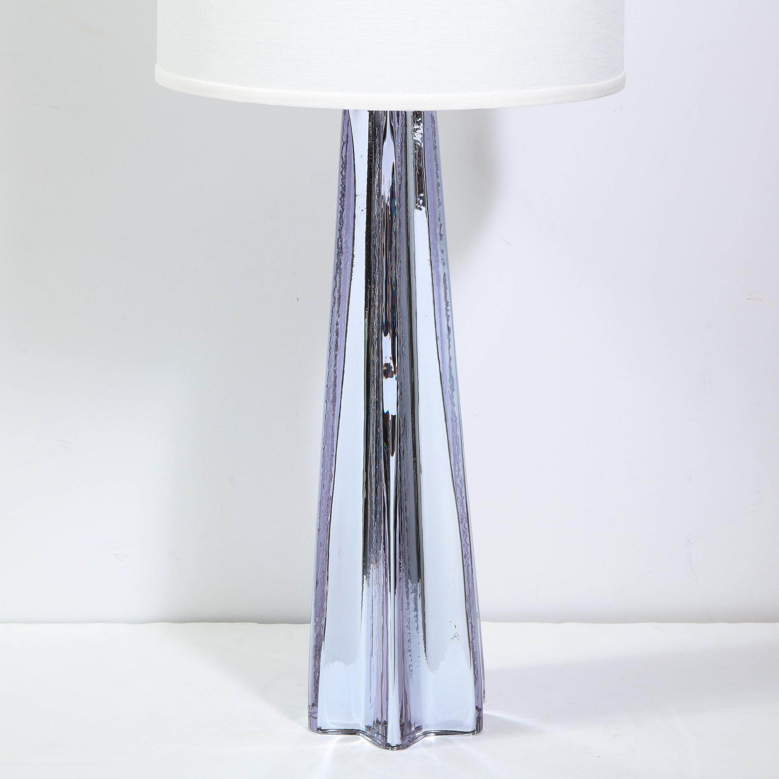 Modernist X-Form Lavender Hand Blown Murano Mercury Glass Table Lamps For Sale 3