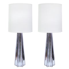 Modernist X-Form Lavender Hand Blown Murano Mercury Glass Table Lamps