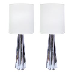 Modernist X-Form Lavender Hand Blown Murano Mercury Glass Table Lamps