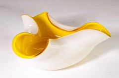Modernist Yellow and White Cased Glass Bowl or Ashtray