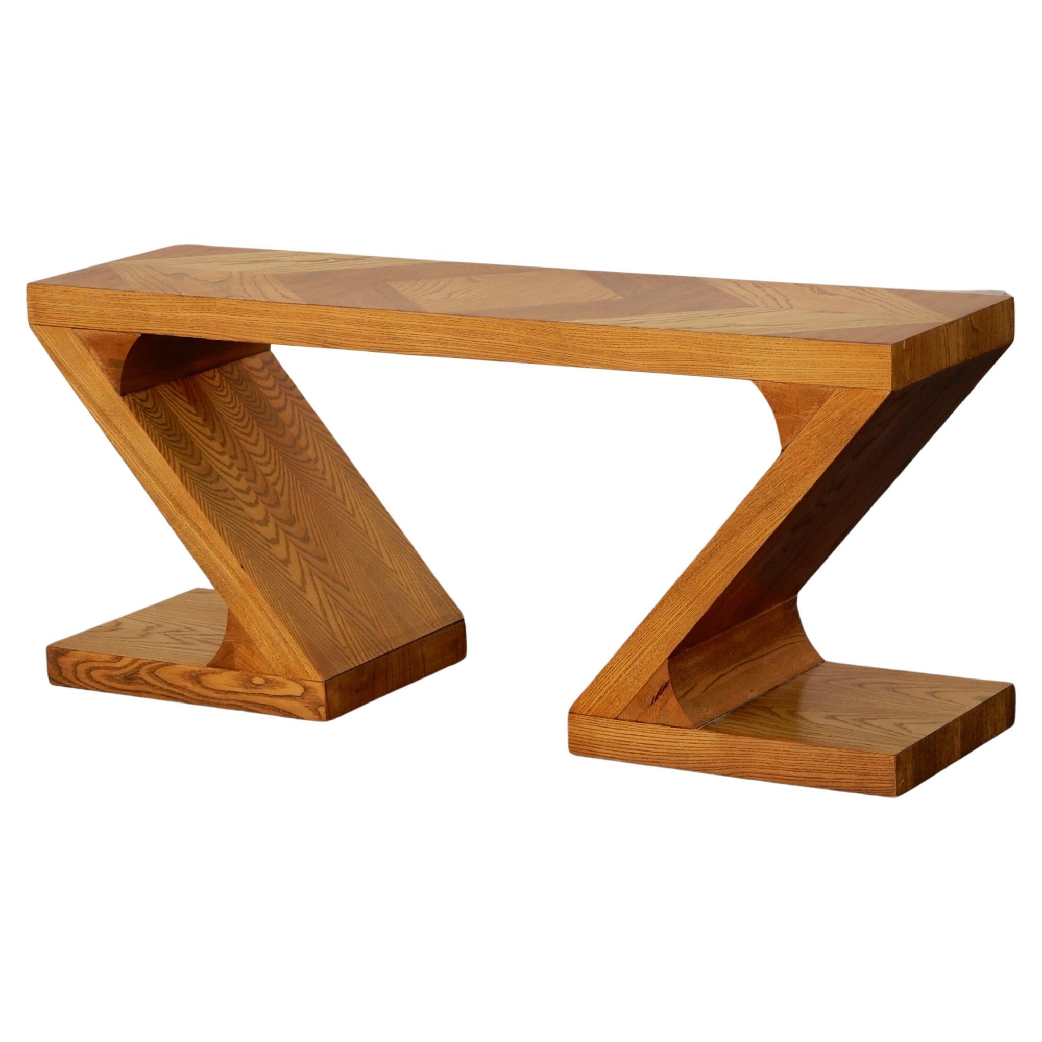 Late 20th Century Modernist Zig-Zag Oak Console Sofa Table by Lane For Sale