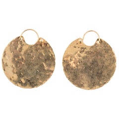 Modernistic 14 Karat Yellow Gold Hand Crafted Hammered Large Disk Earrings